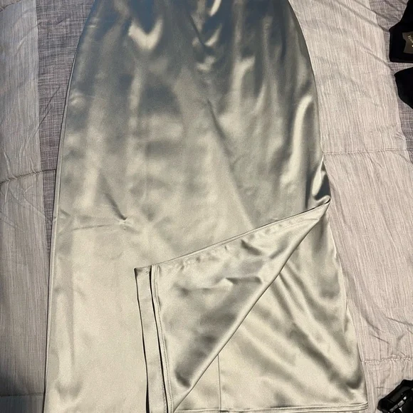 Abercrombie & Fitch Satin Stretch Column Midi Slip Dress Grey M - Picture 8 of 11